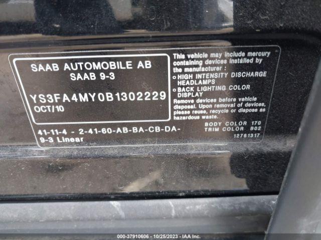 2011 SAAB 9-3 YS3FA4MY0B1302229 Photo 8