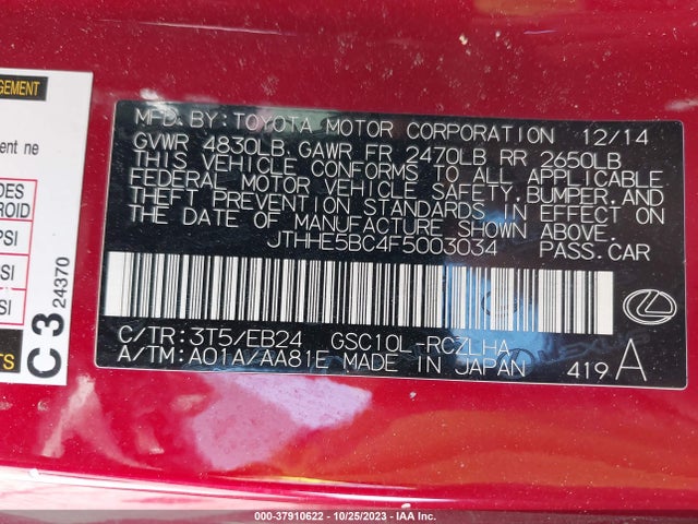 Lexus RC 350 2015 JTHHE5BC4F5003034 Image 9
