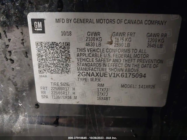 2GNAXUEV1K6175094 Chevrolet EQUINOX LT