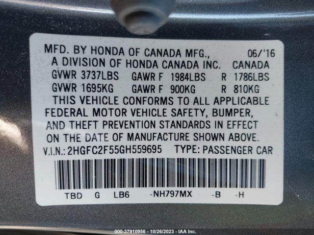 Honda Civic Sedan Lx 2016 2HGFC2F55GH559695 Image 9