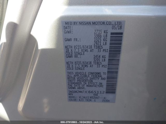 5N1DR2MN7JC665112 Nissan Pathfinder Sv