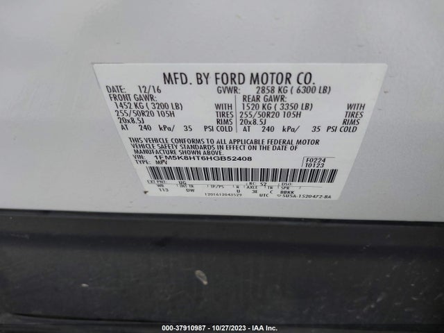 Ford Explorer Platinum 2017 1FM5K8HT6HGB52408 Image 9