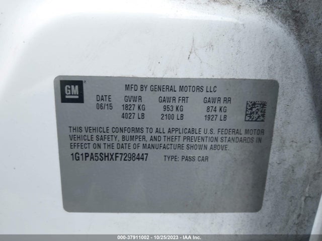 2015 CHEVROLET CRUZE LS AUTO VIN: 1G1PA5SHXF7298447