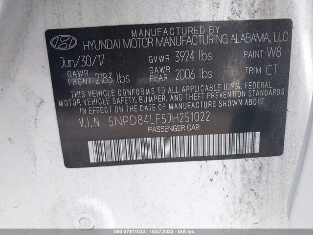 2018 HYUNDAI ELANTRA SEL/VALUE/LIMITED VIN: 5NPD84LF5JH251022