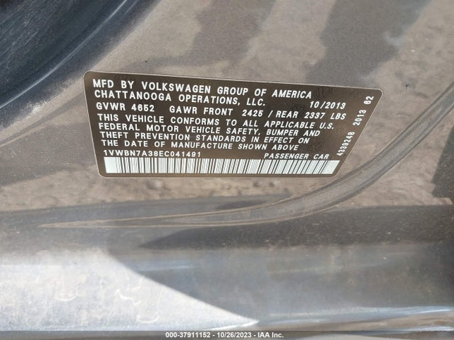 1VWBN7A38EC041491 Volkswagen Passat Tdi Se W/sunroof & Nav