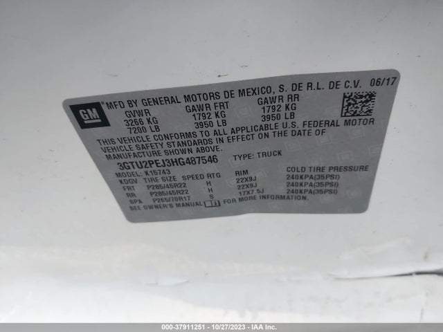 2017 GMC SIERRA 1500 DENALI VIN: 3GTU2PEJ3HG487546