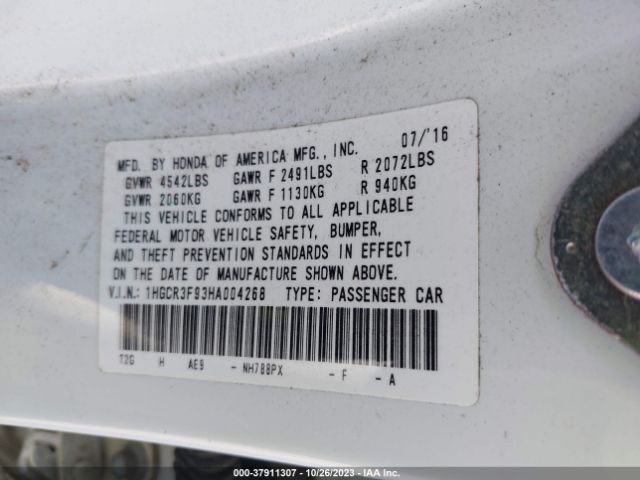 1HGCR3F93HA004268 Honda Accord Touring V6