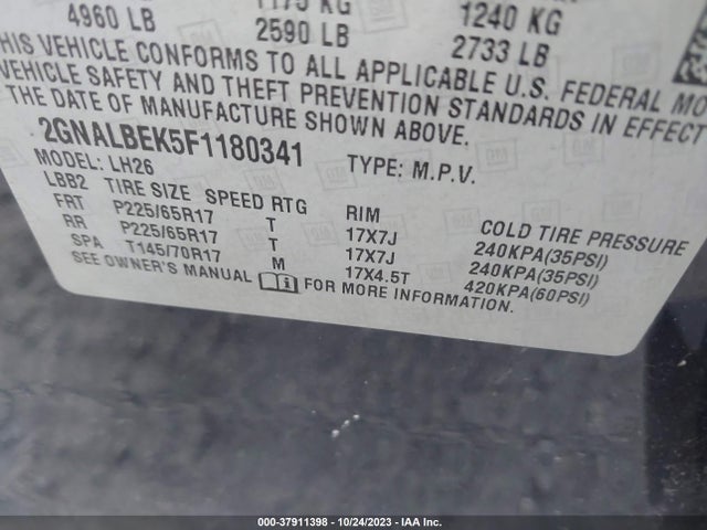 Chevrolet EQUINOX 1LT 2015 2GNALBEK5F1180341 Image 9