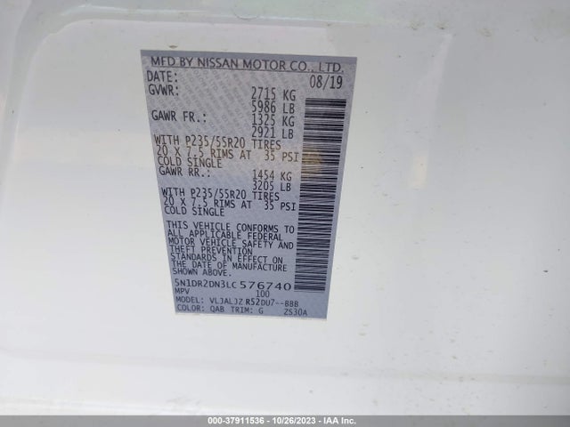 2020 NISSAN PATHFINDER PLATINUM 2WD VIN: 5N1DR2DN3LC576740