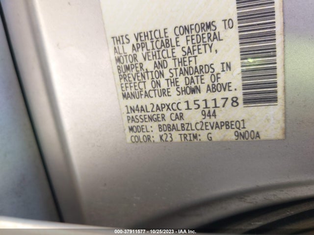 2012 NISSAN ALTIMA 2.5 SL VIN: 1N4AL2APXCC151178