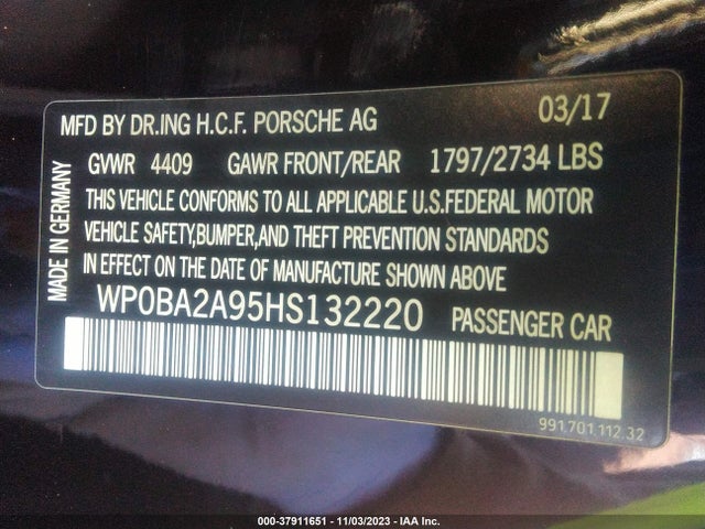 2017 PORSCHE 911 WP0BA2A95HS132220 Photo 8