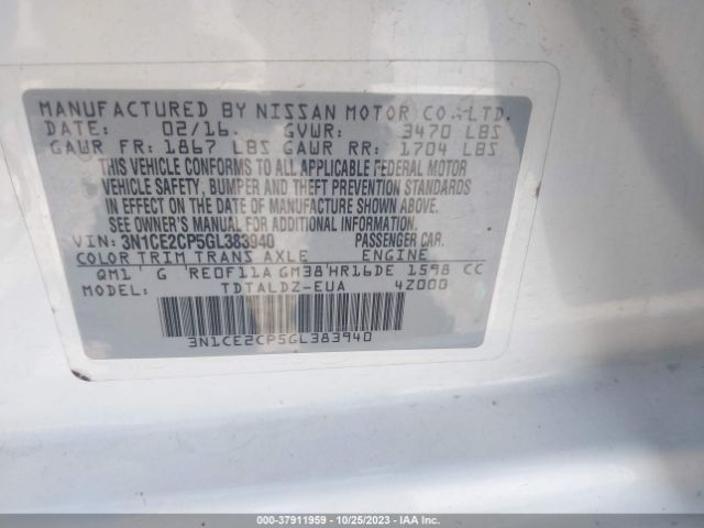3N1CE2CP5GL383940 Nissan Versa Note S/s Plus/sv/sr/sl