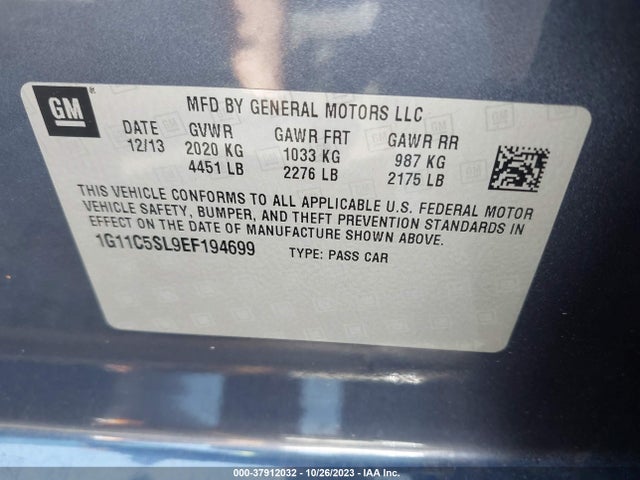 Chevrolet MALIBU LT 2014 1G11C5SL9EF194699 Image 9