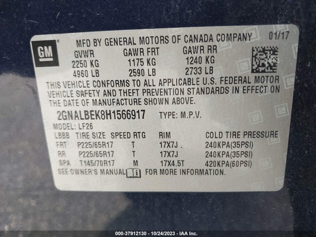 2017 CHEVROLET EQUINOX LS VIN: 2GNALBEK8H1566917