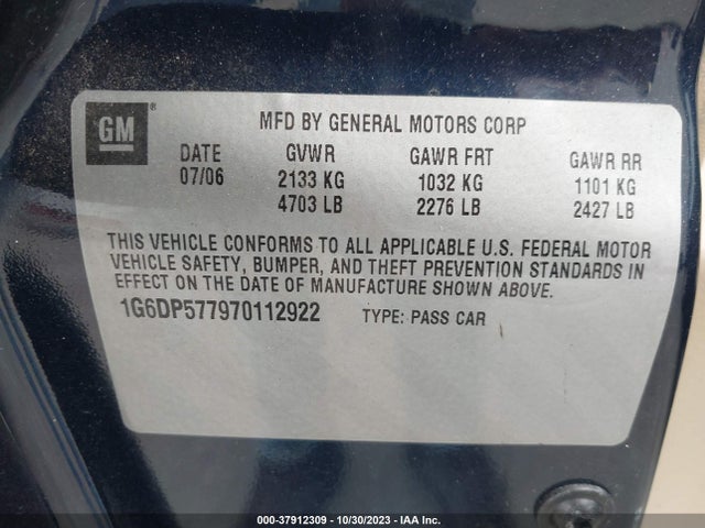 2007 CADILLAC CTS STANDARD VIN: 1G6DP577970112922