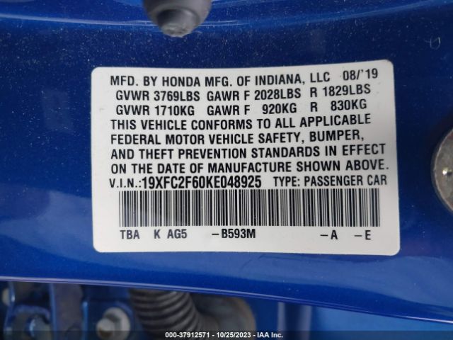 19XFC2F60KE048925 Honda Civic Sedan Lx