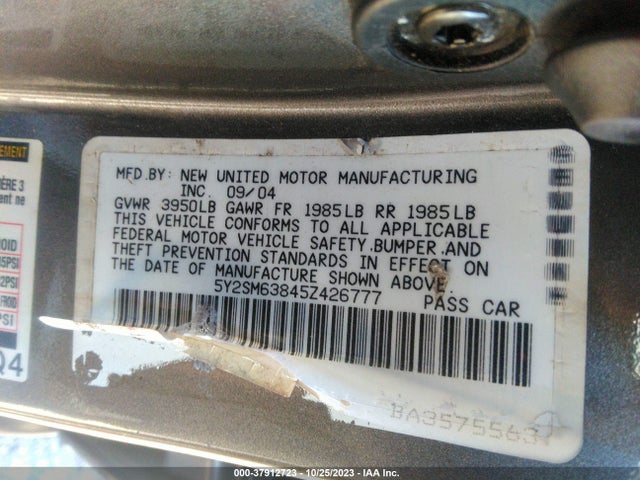 2005 PONTIAC VIBE VIN: 5Y2SM63845Z426777