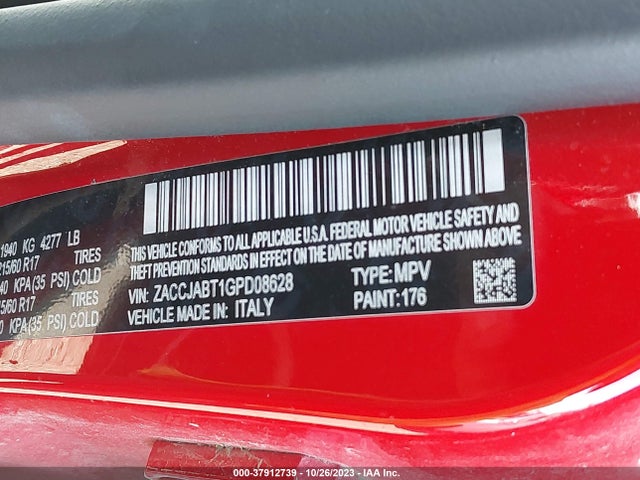 2016 JEEP RENEGADE LATITUDE VIN: ZACCJABT1GPD08628