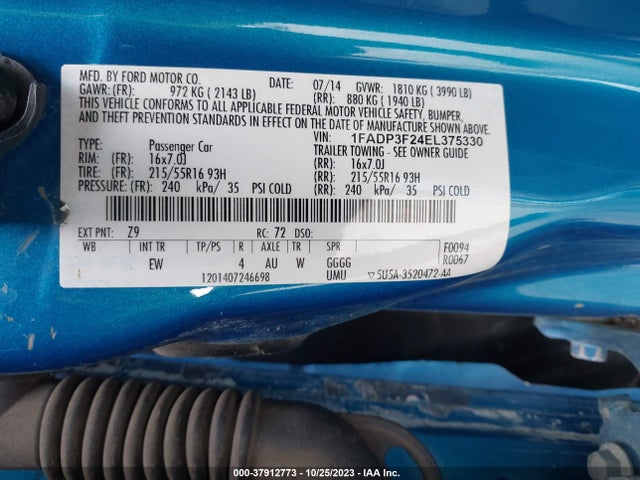 Ford FOCUS SE 2014 1FADP3F24EL375330 Image 9