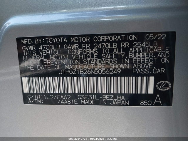JTHGZ1B26N5056249 Lexus Is Is 350 F Sport