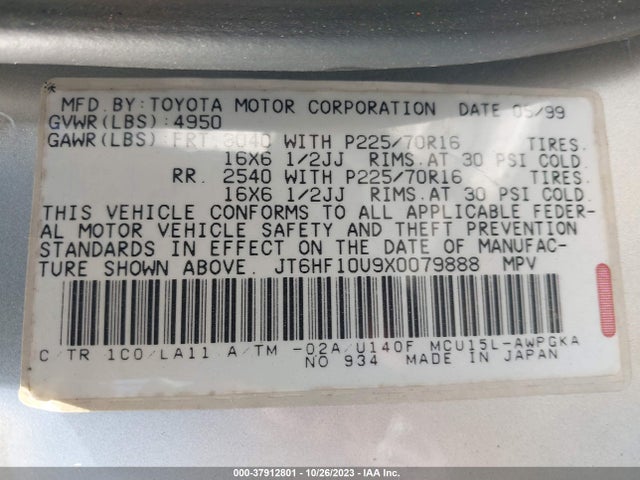 1999 LEXUS RX 300 LUXURY SUV JT6HF10U9X0079888 Photo 8