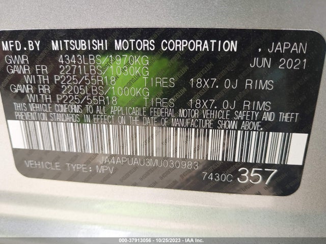 2021 MITSUBISHI OUTLANDER SPORT 2.0 BE 2WD/2.0 ES 2WD/2.0 LE 2WD/2.0 S 2WD VIN: JA4APUAU3MU030983