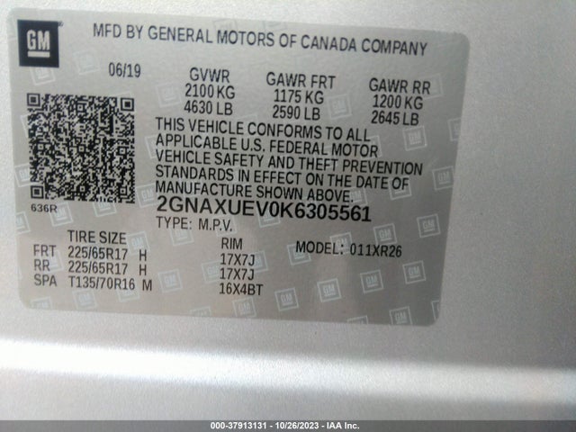 Chevrolet EQUINOX LT 2019 2GNAXUEV0K6305561 Image 9