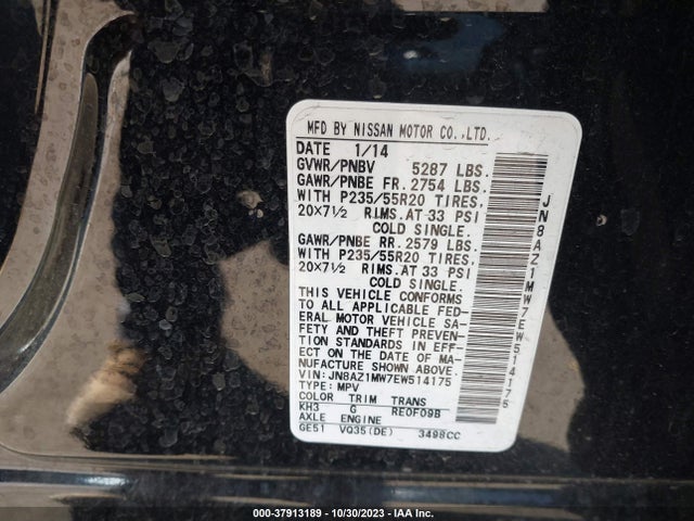 Nissan Murano Le 2014 JN8AZ1MW7EW514175 Image 9