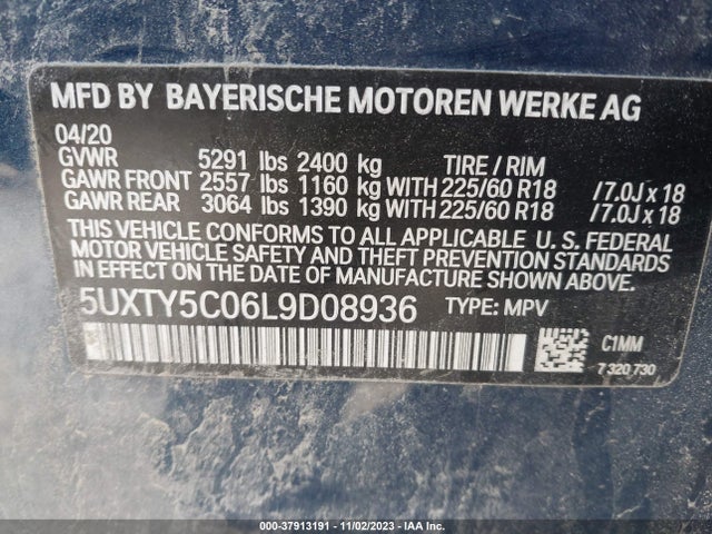BMW X3  Xdrive30i 2020 5UXTY5C06L9D08936 Image 9