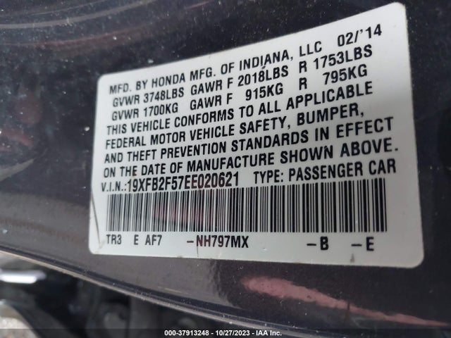 Honda Civic Sedan Lx 2014 19XFB2F57EE020621 Image 9
