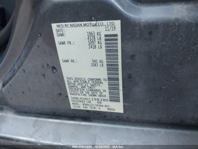 2020 NISSAN ALTIMA 2.5 SR VIN: 1N4BL4CV4LC198380