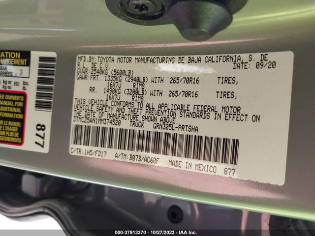 Aukcja sprzedaży 2021 Toyota Tacoma 4wd Sr/sr5/trd Sport, vin: 3TMCZ5AN1MM374520, numer aukcji: 37913370