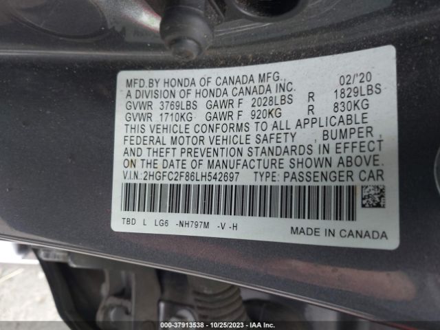 2HGFC2F86LH542697 Honda Civic Sedan Sport