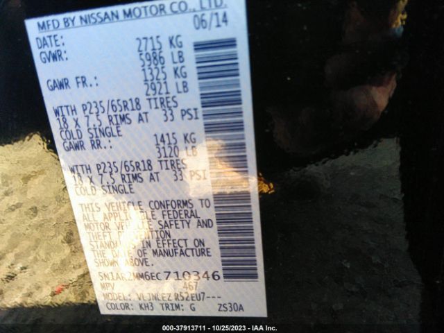 5N1AR2MM6EC710346 Nissan Pathfinder Sv