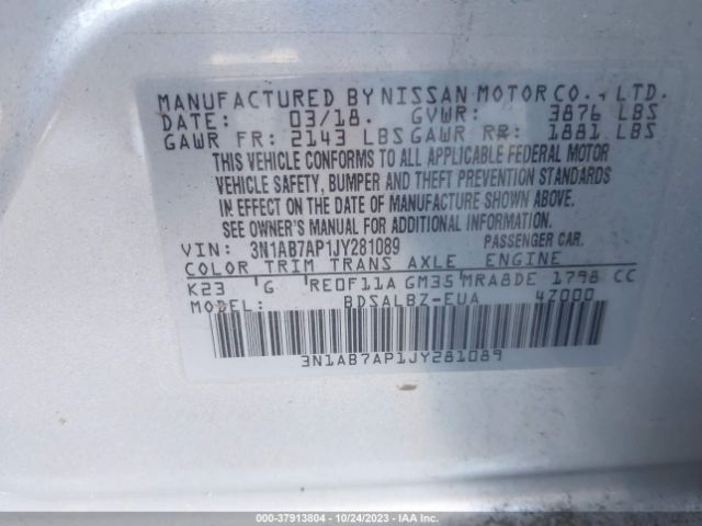 3N1AB7AP1JY281089 Nissan SENTRA S