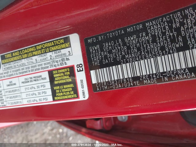2011 TOYOTA COROLLA L/LE/S VIN: 2T1BU4EE9BC591740