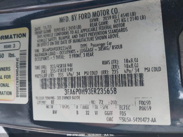 Ford FUSION SE 2014 3FA6P0H93ER235658 Image 9