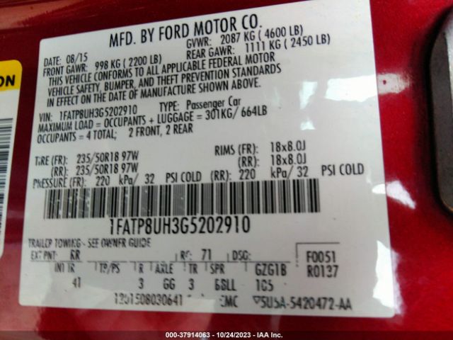 2016 FORD MUSTANG 1FATP8UH3G5202910 Photo 8