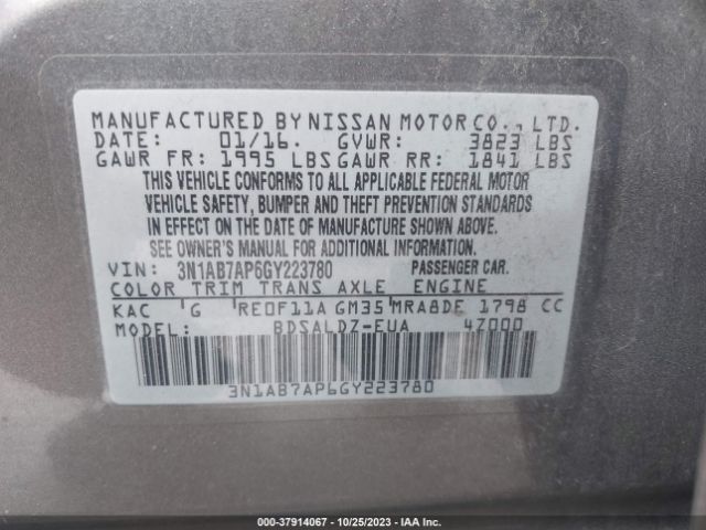 3N1AB7AP6GY223780 Nissan SENTRA SV