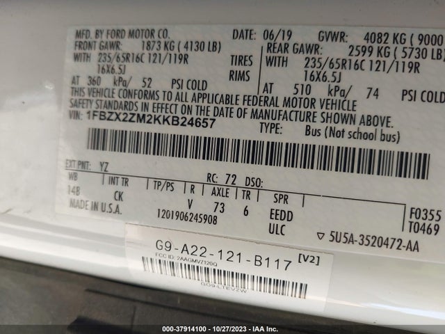 Ford Transit-350 Xlt 2019 1FBZX2ZM2KKB24657 Image 9