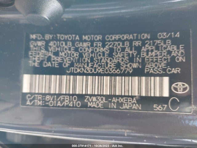 Toyota Prius Four/five/three/one/two 2014 JTDKN3DU9E0366779 Image 9