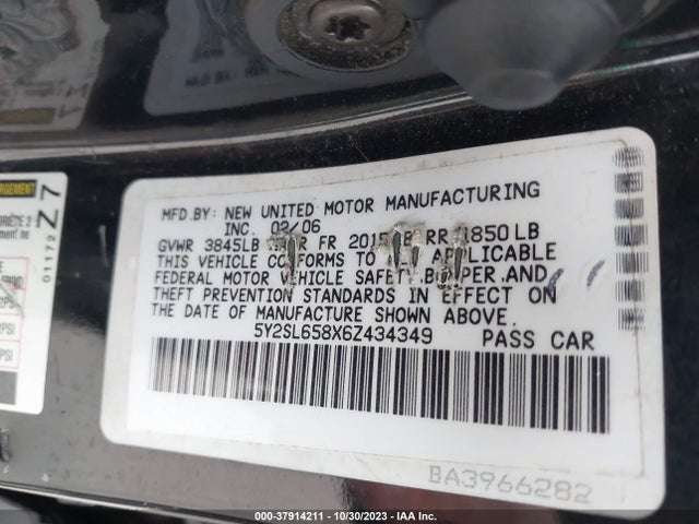 2006 PONTIAC VIBE VIN: 5Y2SL658X6Z434349