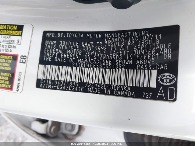 2011 TOYOTA COROLLA LE VIN: 2T1BU4EE5BC651352