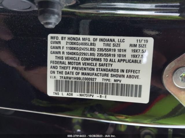 7FARW1H99LE000927 Honda Cr-v 2wd Touring