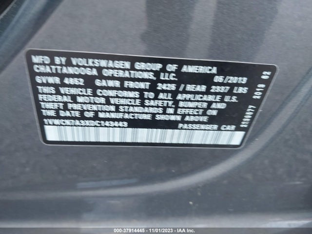2013 VOLKSWAGEN PASSAT TDI SEL PREMIUM VIN: 1VWCN7A3XDC143443