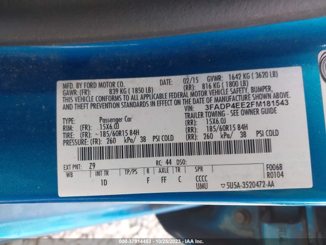 2015 FORD FIESTA SE VIN: 3FADP4EE2FM181543