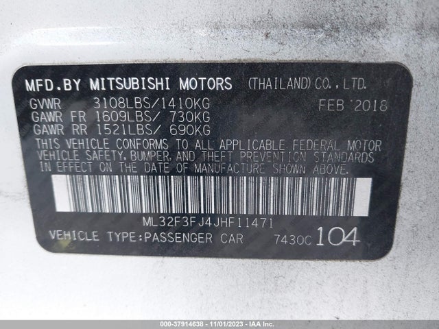 ML32F3FJ4JHF11471 Mitsubishi Mirage G4 Es