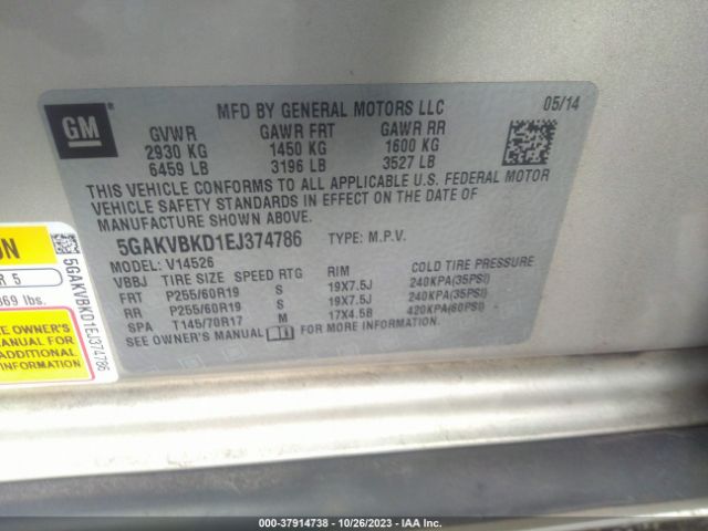 5GAKVBKD1EJ374786 Buick Enclave Leather