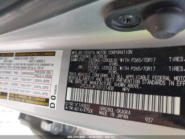 Toyota 4RUNNER SR5 2016 JTEZU5JR1G5121408 Image 9