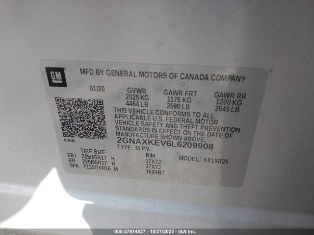 Chevrolet EQUINOX LT 2020 2GNAXKEV6L6209908 Image 9